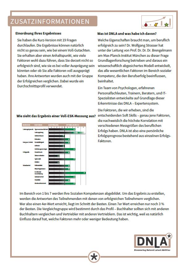 DNLA-Screening: Die zweite Seite des Sozialkompetenz-Schnellchecks, mit weiteren Hintergrundinformationen und Erläuterungen.
