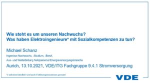 Votragstitel "Was haben Elektroingenieure mit Sozialkompetenzen zu tun?" am 13.10.2021 in Aurich.