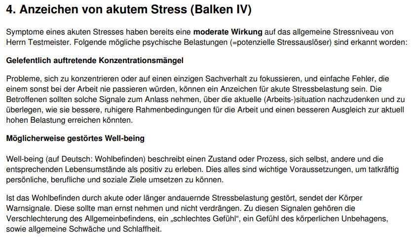 Beispiel aus dem neuen DNLA MSS - Beschreibung der FAktoren im Bereich "Anzeichen von akutem Stress".