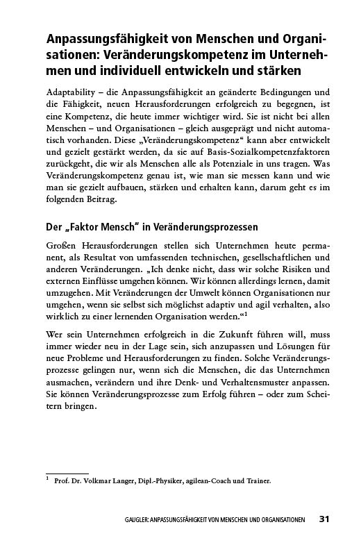 Adaptabilität - DNLA-Kapitel "Anpassungsfähigkeit von Menschen und Organisationen". Gaugler.