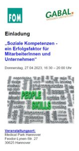 „Soziale Kompetenzen - ein Erfolgsfaktor für MitarbeiterInnen und Unternehmen“ Veranstaltung am Donnerstag den 27.04.2023, 16:30 – 20:00 Uhr, im Medical Park in Hannover