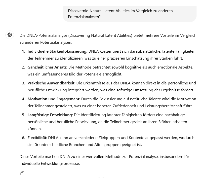 Welche Vorteile bietet DNLA im Vergleich zu anderen Potenzialanalysen? Hier die Antworten von Chat GPT.
